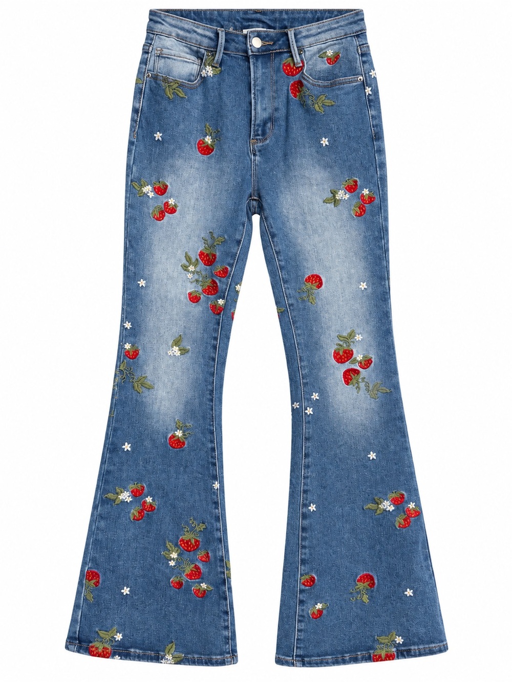 Oli & Hali Strawberry Embroidered Flare Jeans - Size S